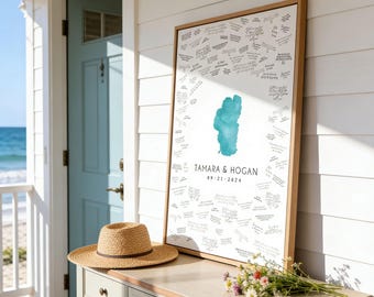 Lake Tahoe Wedding Map Guest Book Sign, Alpine Lake Keepsake, Turquoise