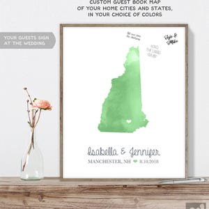 Wedding Guest Book Alternative / New Jersey Map Illustration / Aqua Watercolor Map Guestbook Sign In Canvas, Paper or Printable mfo image 3