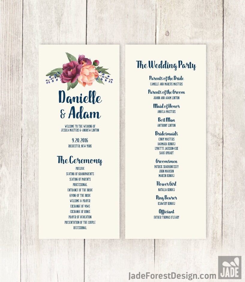 Printed Rustic Wedding Programs Paper Party Supplies Programs