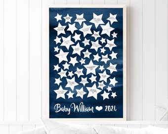 Navy Baby Shower Guest Book with Star Shapes, Canvas Guestbook for Guests to Sign, Guest Book for Boy Baby Shower, Unique Gift for Nursery