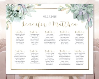 Succulent Wedding Seating Chart Sign / Greenery and Gold Geometric / Green Cactus and Gold ▷ Printable File {or} Printed & Shipped