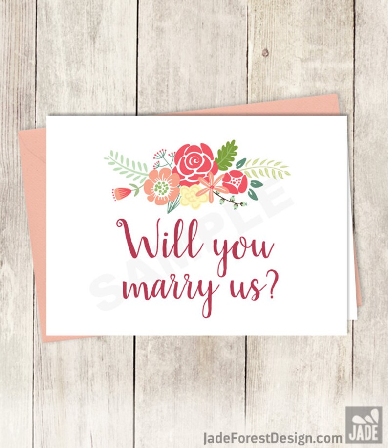 Red Will you be Our Ring Bearer Card DIY Printable Wedding Rustic Flower Charm Bright Pink Yellow Wildflowers \u25b7 Instant Download