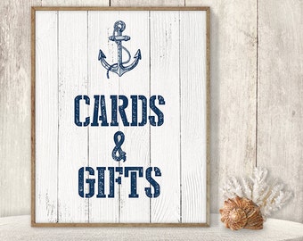 Wedding Cards & Gifts Sign // Card Table, Gift Table Sign DIY // Nautical Sign, Anchor Printable PDF // Nautical Planks ▷ Instant Download