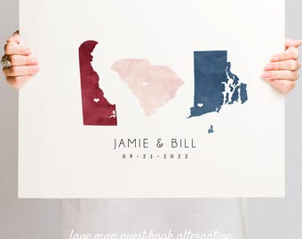 Wedding Guest Book, Personalized Map Art, Custom Keepsake Sign, Canvas Guestbook Alternative, Watercolor State Map, Unique Anniversary Gift