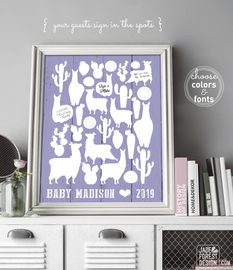 Llama Baby Shower Guest Book Alternative Personalized Baby Etsy