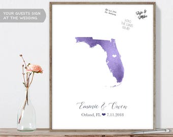 Wedding Guest Book Alternative / Florida Map Illustration / Watercolor Map Guestbook / Guest Sign In ▷Canvas, Paper {or} Printable {mfo}