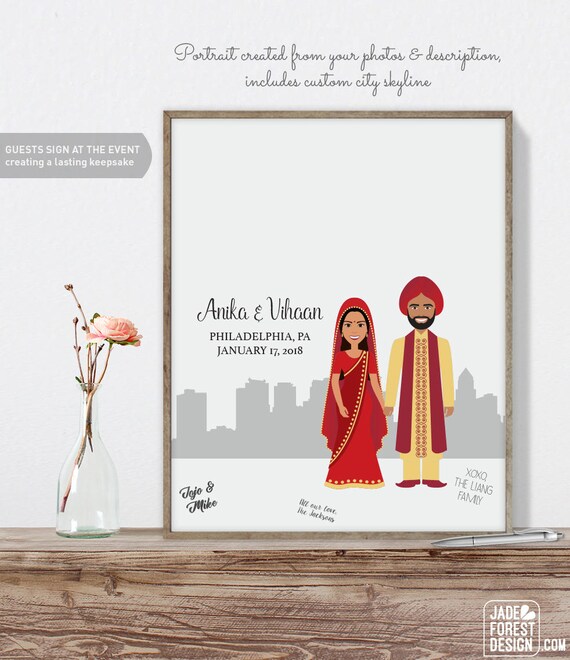 Indian Guest Book Portrait Philadelphia Skyline Indian Etsy