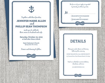 Nautical Wedding Invitation Set, DIY Printable Anchor Wedding Suite ... Classic, and Elegant ▷ Printable Files {or} Printed & Shipped