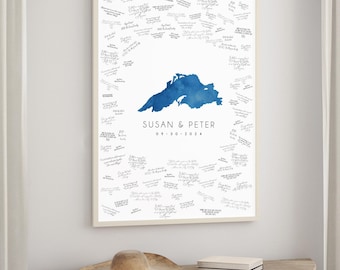 Lake Superior Wedding Guest Book, Deep Blue Watercolor (Custom Size Options)
