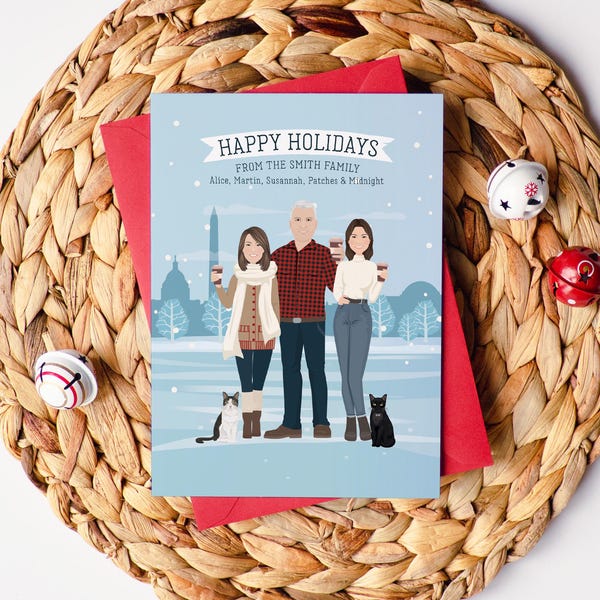 Custom Family Holiday Card: Personalized Portrait with Pets