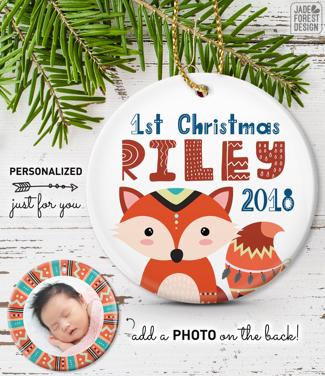 baby's first christmas fox ornament