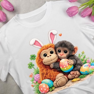 Scimmietta di Pasqua PNG, Simpatico coniglietto scimmietto Design per sublimazione, Maglietta di Pasqua PNG per bambini, Primavera, Download digitale, Buona Pasqua PNG