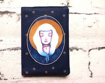 Card holder, "Celestial" bank card case. Illustration, textile printing and couture by Andi Lee.