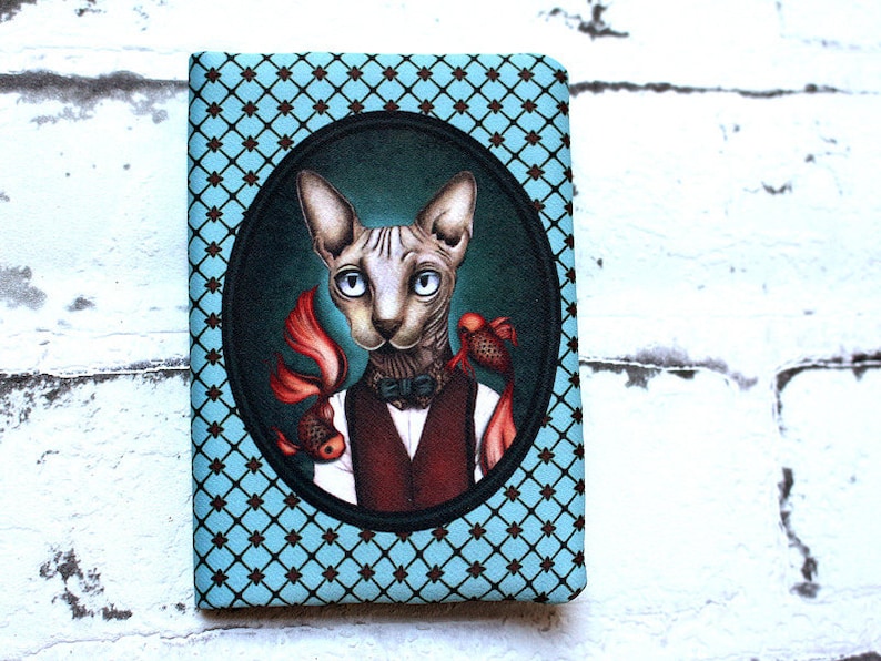 Card holder, Edgar Koolcat bank card case. Cat Sphynx. Illustrat Card holder, Edgar Koolcat bank card case. Cat Sphynx. Illustrat