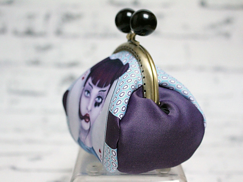 design Illustration Original coin purse with clasp 2 de coeur Made in France textile printing and sewing by Andi Lee