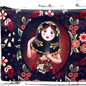 Matriochka pouch. Russian doll. Original bellows pouch. Make-up kit. Illustration, graphics and couture by Andi Lee. image 1