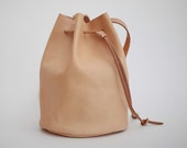 Handmade Leather Genuine BucketBag,  with Shoulder Strap