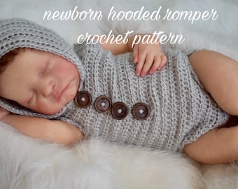 Newborn Hooded Romper Crochet Pattern Photography Prop