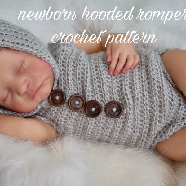 Newborn Hooded Romper Crochet Pattern Photography Prop