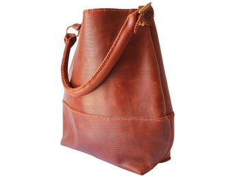 Handgenähte Schlangenhaut geprägtes Leder und Wildleder große Tote Bucket Bag