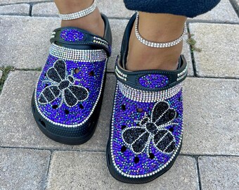 Blinged Out, "Croc Inspired Crocs", Purple, Size 7 , Size 8, Bee Crocs, Glam Crocs, Bedazzled Crocs, House Shoes, House Slippers