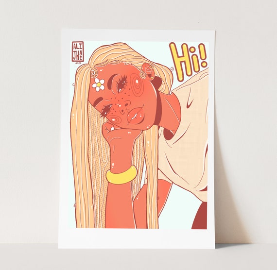 Hi Girl Art Print Woman African American Anime Girl Black Etsy Hi Girl Art Print Woman African American Anime Girl Black Etsy