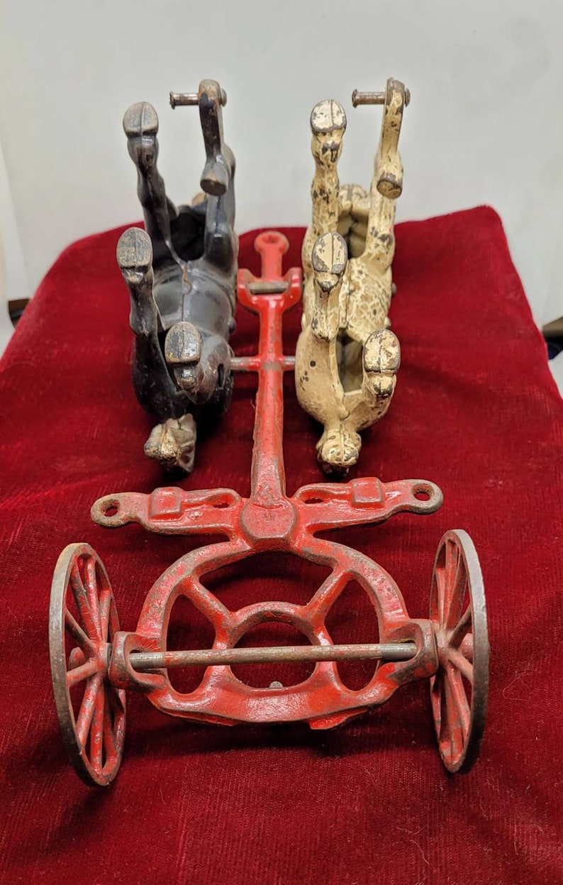 Antique Cast Iron Horses With Cart Etsy