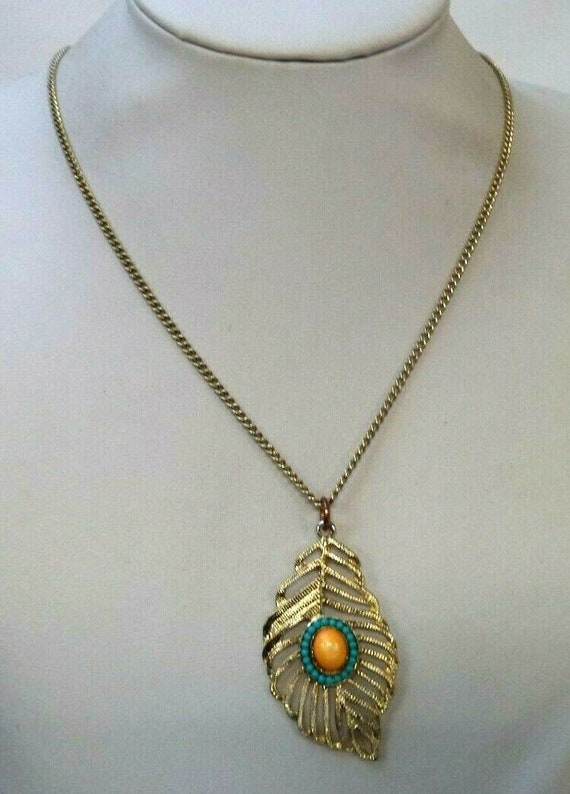 Stunning Vintage Estate Gold Tone Feather Necklace