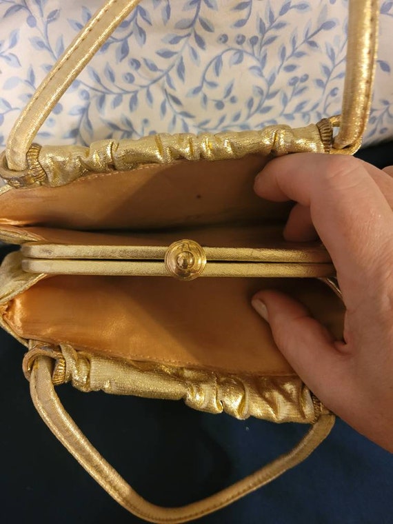 Ande Gold Lame Fabric Purse from the 1950s - Orig… - image 7