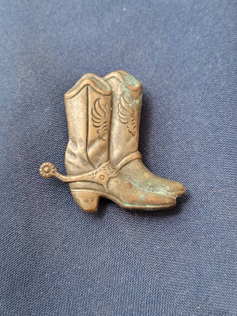 Vintage Metal Cowboy Boots With Stirrups Button Cover Etsy