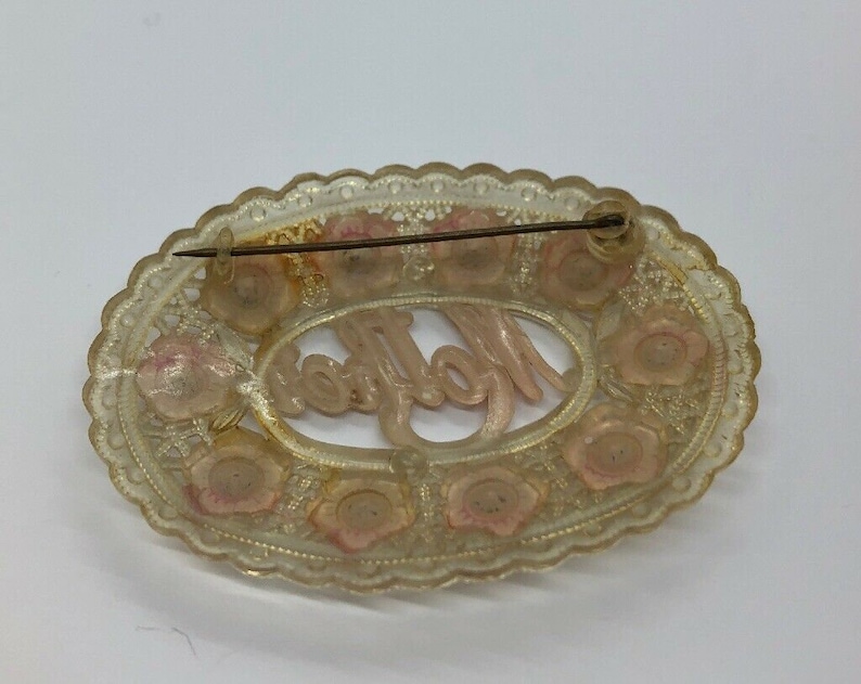 Gorgeous Celluloid Antique Mother Brooch with Rhinestones