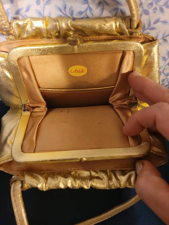 Ande Gold Lame Fabric Purse from the 1950s - Orig… - image 2