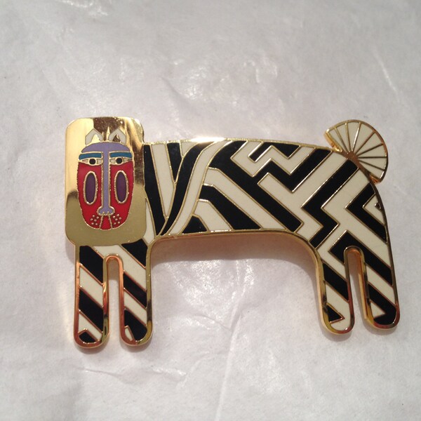 SALE - Laurel Burch "Zzzebra" Pin - Gold Tone - Enamel - Maker's Mark