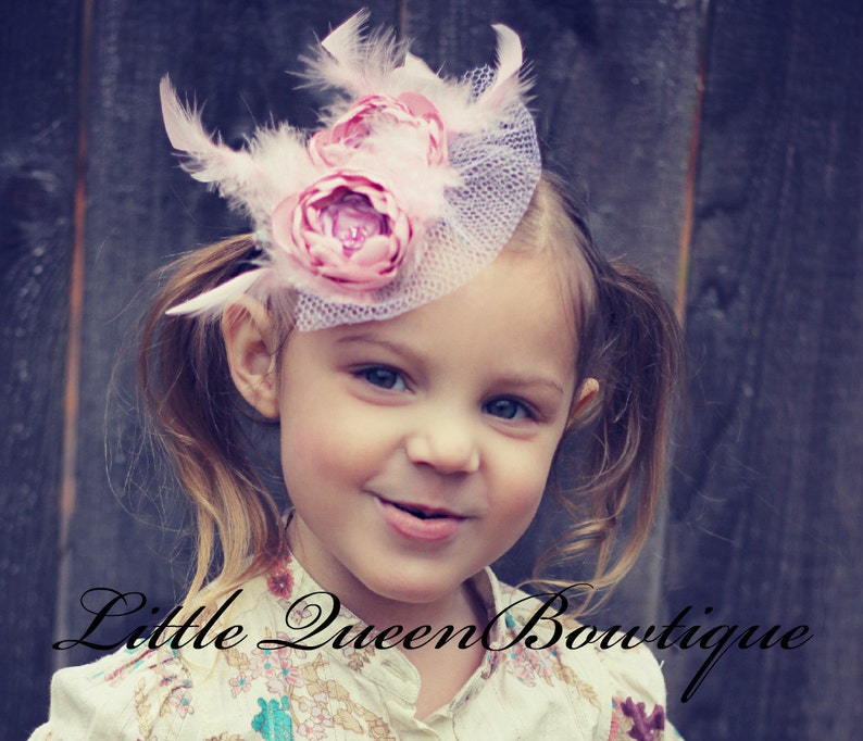 Flower Girl Fascinator Flower Fascinator Clip Flower Girl Pink Flower Clip Flower Headband Bridal Pink Flower Headband. Photo Prop image 1