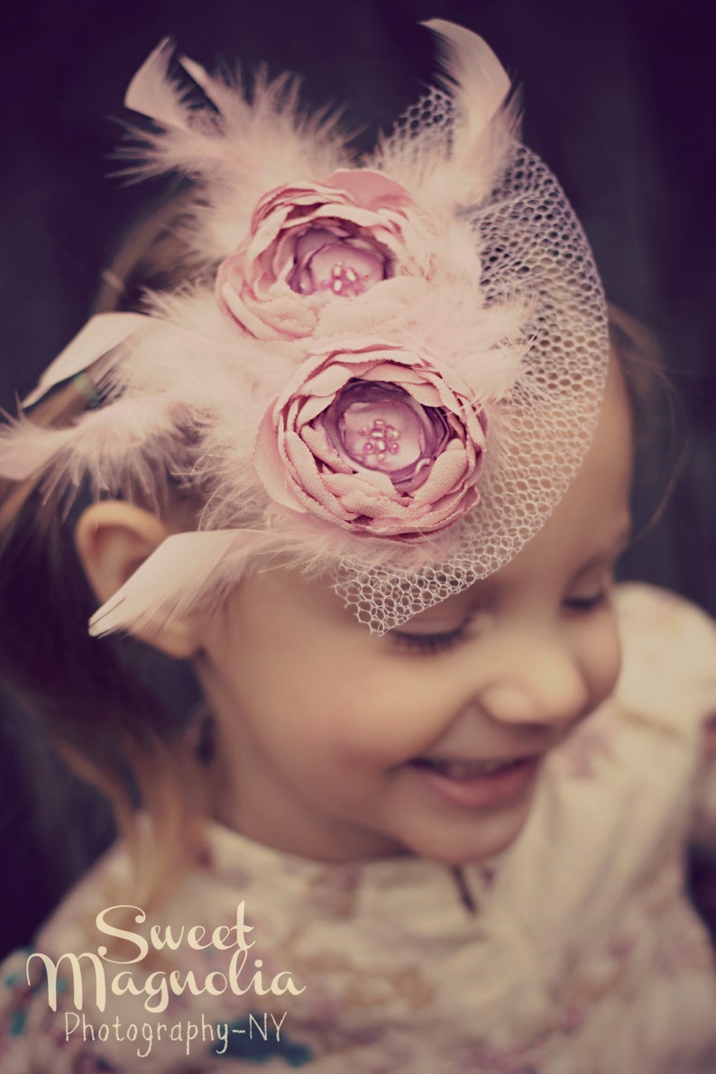 Flower Girl Fascinator Flower Fascinator Clip Flower Girl Pink Flower Clip Flower Headband Bridal Pink Flower Headband. Photo Prop image 2