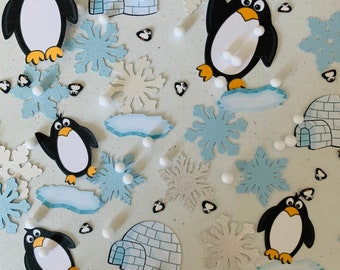 Winter Penguin Wonderland Confetti, Holiday Confetti , Baby Shower, Birthday Decorations, Penguin Confetti