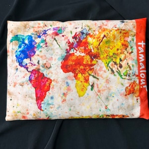 Tamalou chauffant carte du monde colorée | Sac magique réconfortant | Compresse chaude/froide | Détente pour les aventuriers | Carte monde