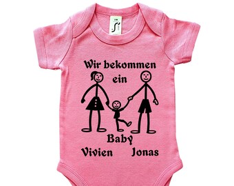 SOLs Baby-Body Strichmännchen - Wir bekommen ein Baby - MIT oder OHNE Wunschnamen - Baby bekommen - Schwangerschaftsmitteilung