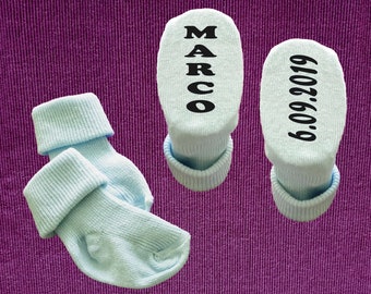 Baby Socken Babysocken MIT Wunschname UND Datum - Zur Taufe Geburt Geburtstag - Socken Personalisiert