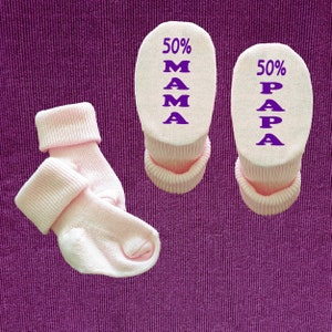 Babysocken Baby Socken 50 Prozent Mama 50 Prozent Papa Zur Taufe Geburt Geburtstag Rosa - Lila