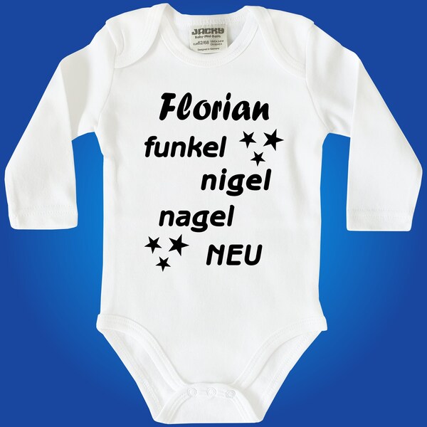 Langarm oder Kurzarm Jacky Baby Body Babybody Strampler - Funkel Nigelnagelneu MIT oder OHNE Wunschname - Babyparty