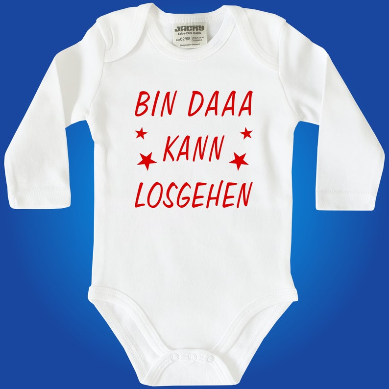 Kurzarm oder Langarm Jacky Baby-Body Babybody Einteiler mit Spruch Bin daaa kann losgehen Langarm - Rot