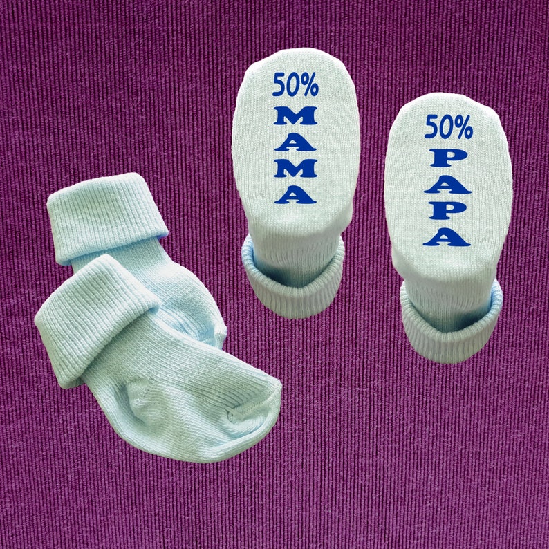 Babysocken Baby Socken 50 Prozent Mama 50 Prozent Papa Zur Taufe Geburt Geburtstag Hellblau - Blau