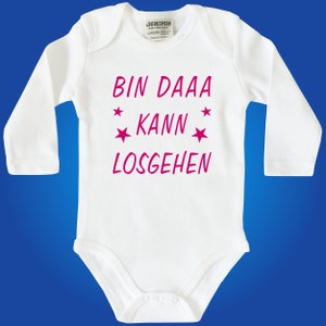 Kurzarm oder Langarm Jacky Baby-Body Babybody Einteiler mit Spruch Bin daaa kann losgehen Langarm - Fuchsia