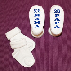 Babysocken Baby Socken 50 Prozent Mama 50 Prozent Papa Zur Taufe Geburt Geburtstag Weiß - Blau
