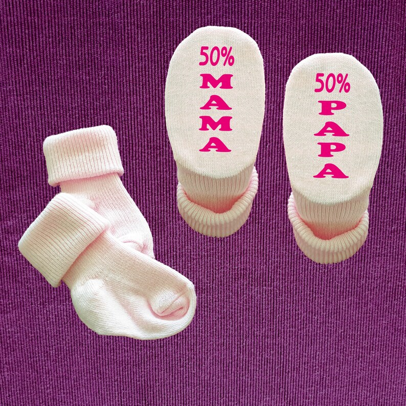 Babysocken Baby Socken 50 Prozent Mama 50 Prozent Papa Zur Taufe Geburt Geburtstag Rosa - Fuchsia
