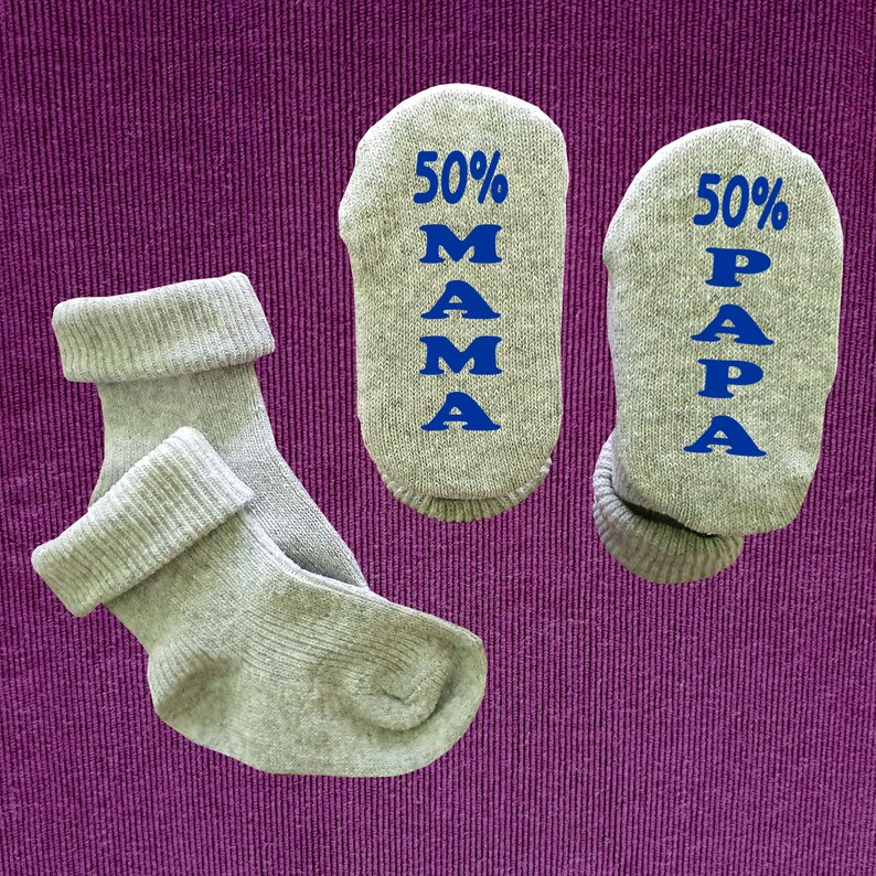 Babysocken Baby Socken 50 Prozent Mama 50 Prozent Papa Zur Taufe Geburt Geburtstag Grau - Blau