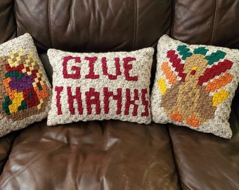 Crochet Pattern: Thanksgiving Throw Pillows (Reversible)