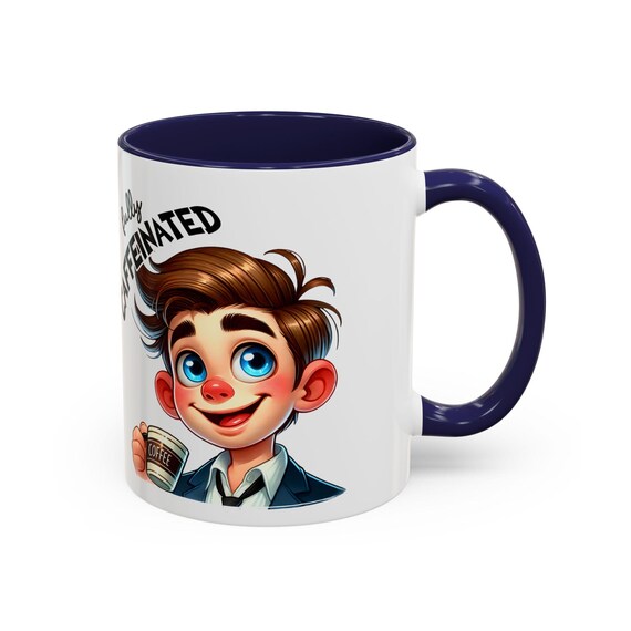 Fully Caffeinated Accent Coffee Mug - Perfect Gift for Coffee Lovers, Fun Office Mug, Cartoon Character Design, Birthday, Holiday, Daily Use