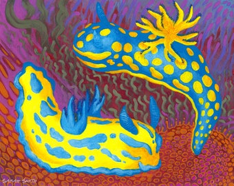 Nudibranquio - Pintura original acrílica y al óleo 8x10"